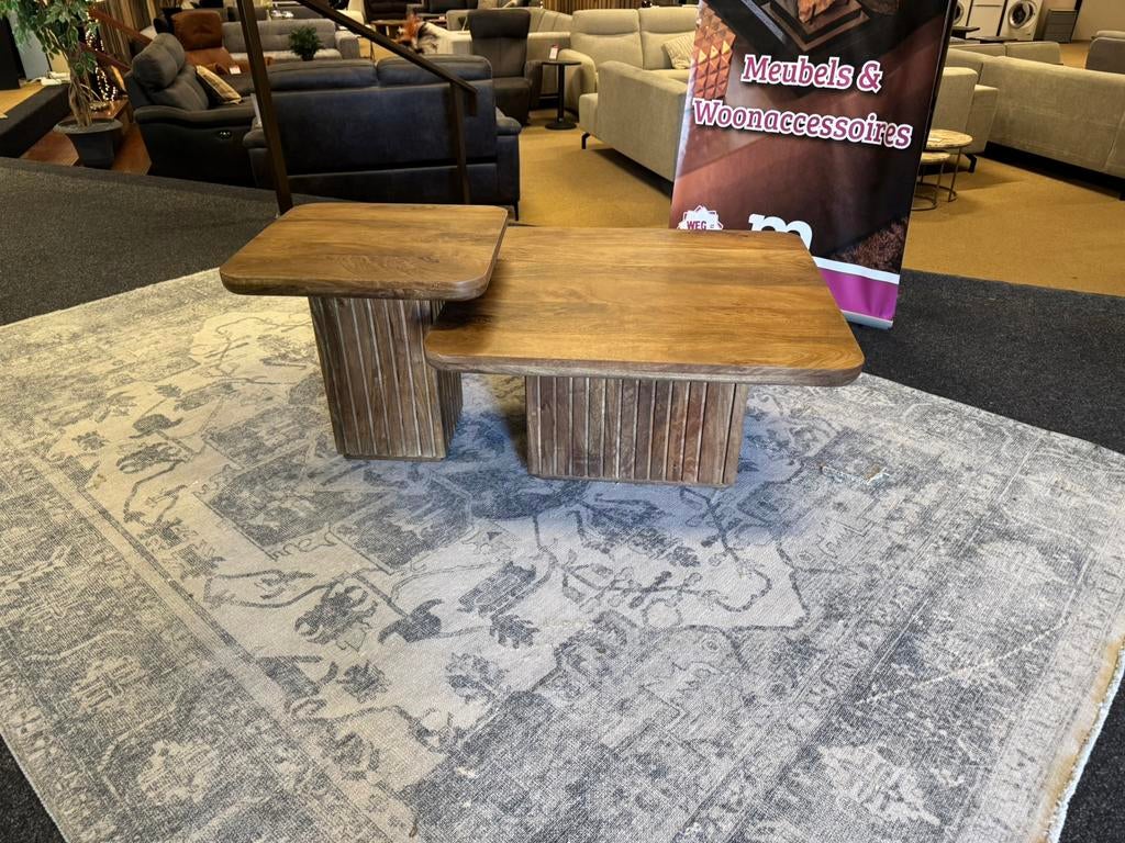 Salontafel 2 Delig Donker mangohout Direct/Leverbaar E-7366, Ophalen, 50 tot 100 cm, Vierkant, Nieuw