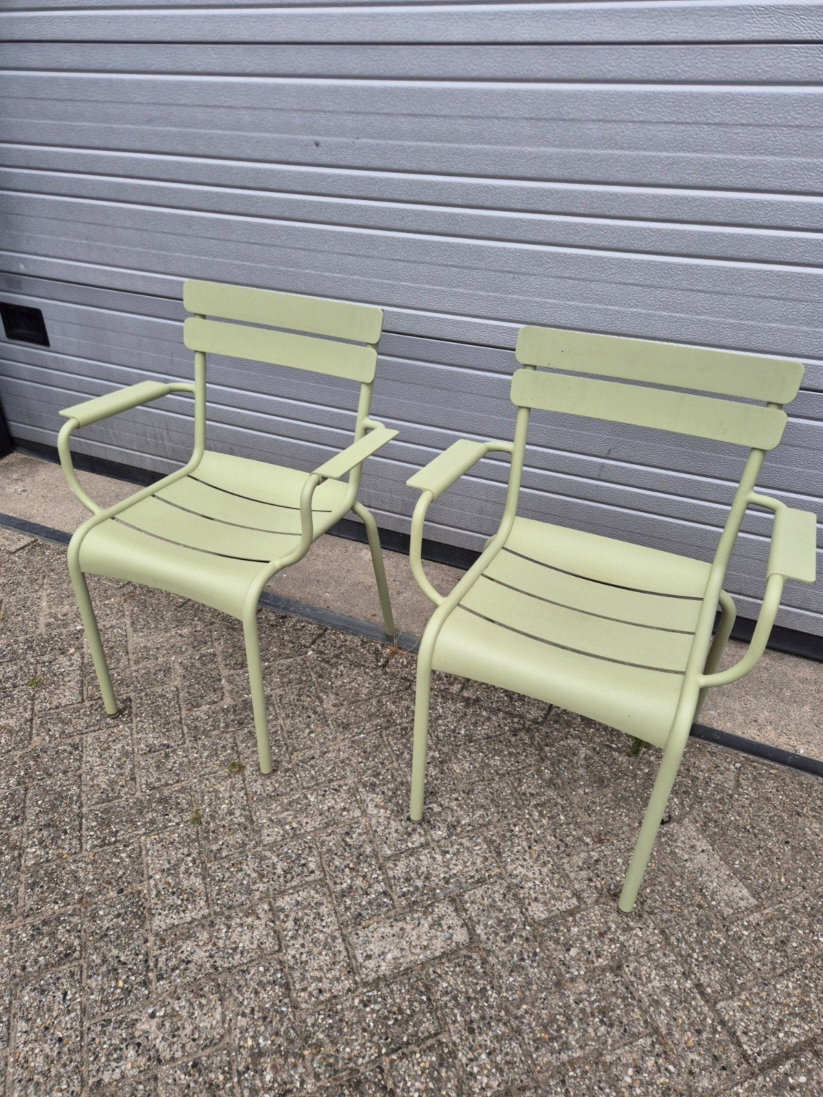 Gebruikte fermob Luxembourg arm-/stoelen willow green, Ophalen, Gebruikt, Kunststof