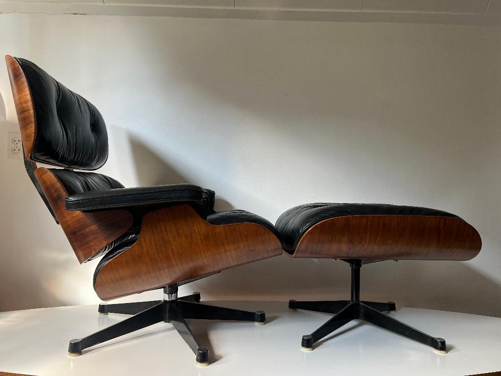 1960s Vitra / Herman Miller Eames Lounge Chair & Ottoman, Gebruikt, Herman Millerstraat 1960, Ophalen of Verzenden, Mid Century Modern