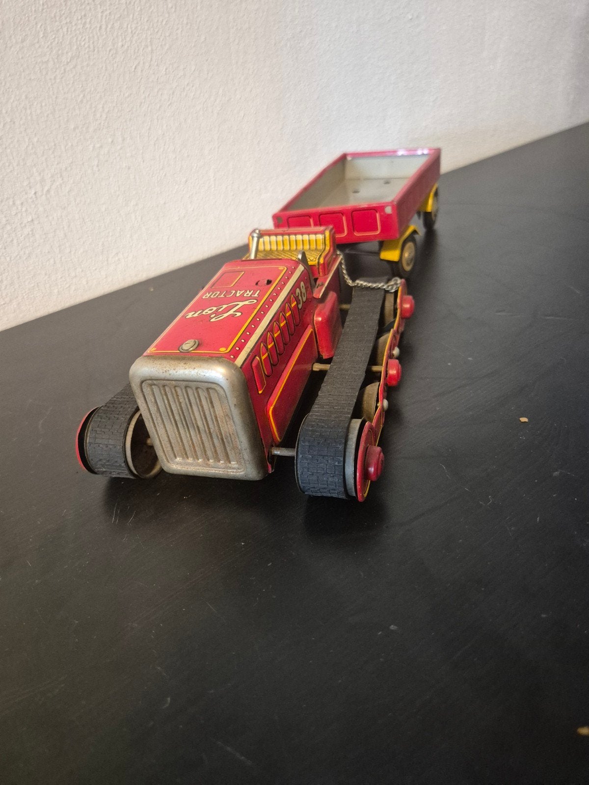 Vintage Lion Tractor 38 met aanhanger - blikken speelgoed, Ophalen of Verzenden, Gebruikt
