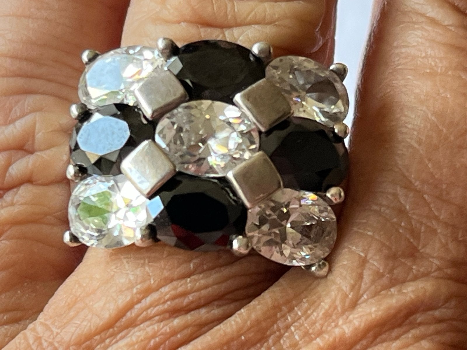 Zilveren ring met Onyx en saffier, maat 17,25, Verzenden, Zo goed als nieuw, 17 tot 18, Met edelsteen