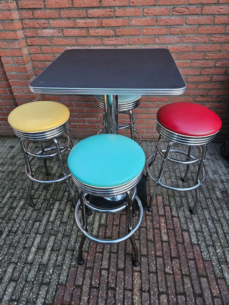 FIFTIES SIXTIES AMERIKAANSE  BEL AIR BARKRUKKEN +  BARTAFEL, Ophalen, 60 tot 90 cm, Met voetsteun, Zo goed als nieuw