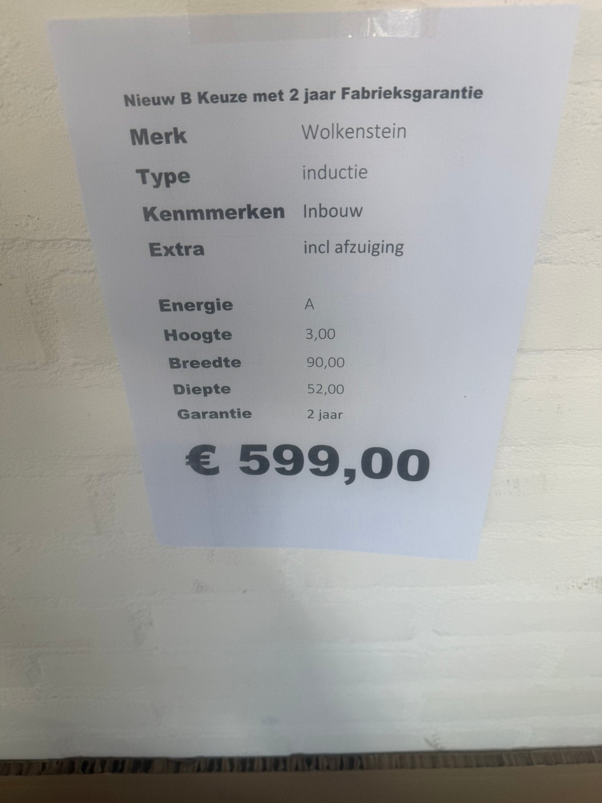 Willemstein inductie met afzuiging nieuw 90 cm inbouw, Ophalen, Wolkenstein, Nieuw, 4 kookzones