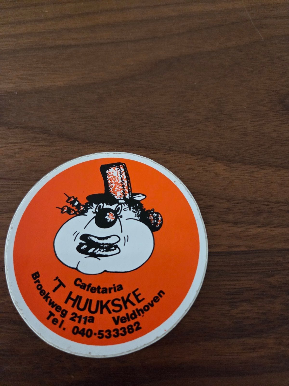12756 Vintage sticker Cafetaria 't Huukske Veldhoven, Ophalen of Verzenden