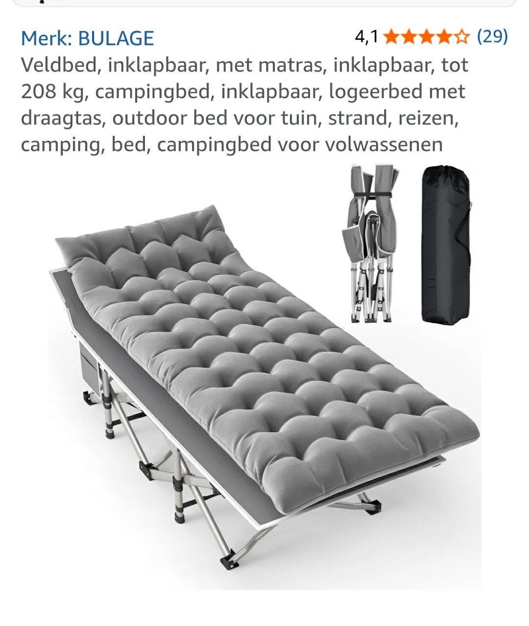 Veldbed, inklapbaar, met matras, inklapbaar, tot 208 kg, cam, Ophalen, Nieuw, 1-persoons