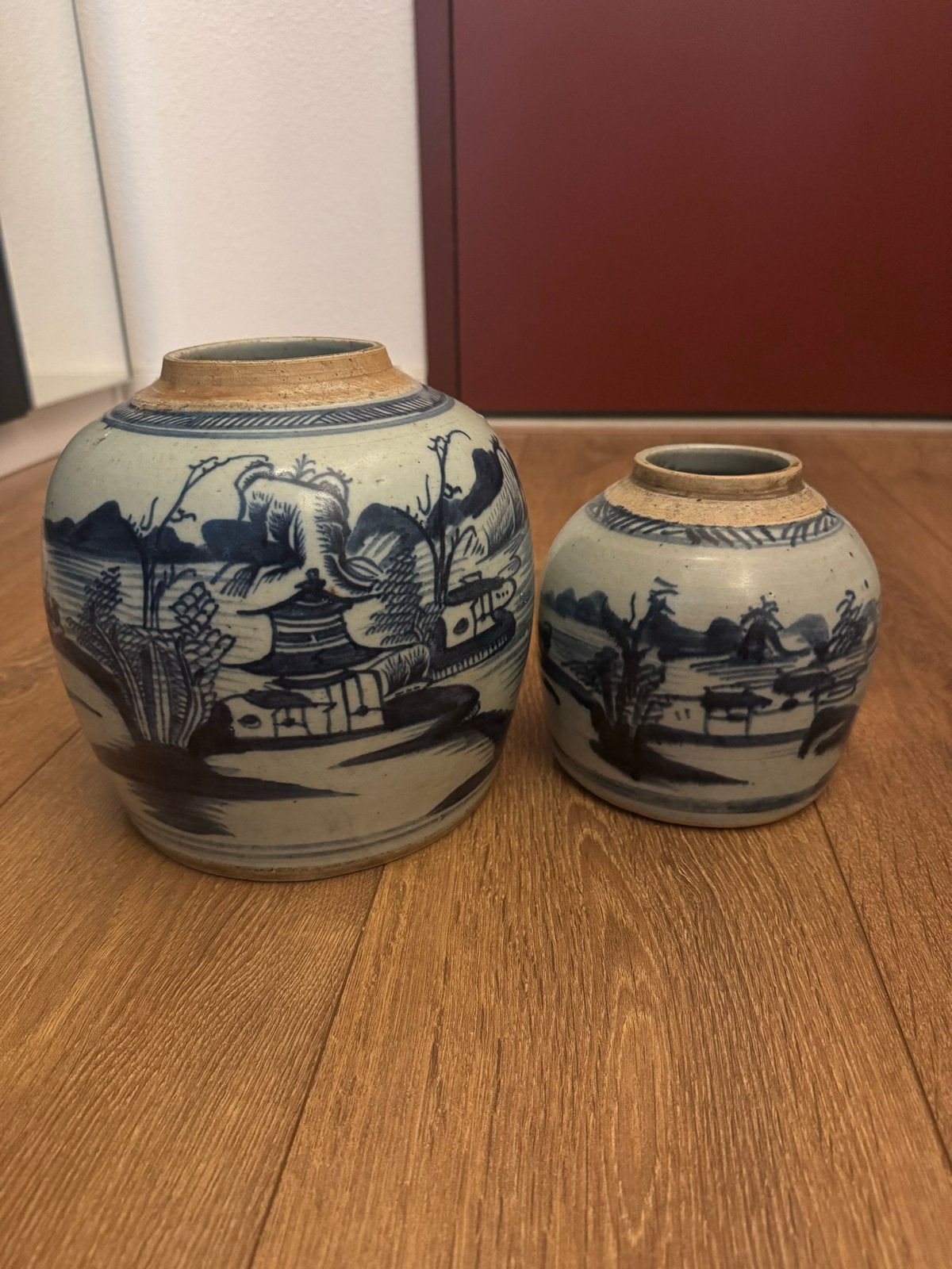 Set van 2 antieke Chinese gemberpotten, blauw-wit porselein, Ophalen of Verzenden