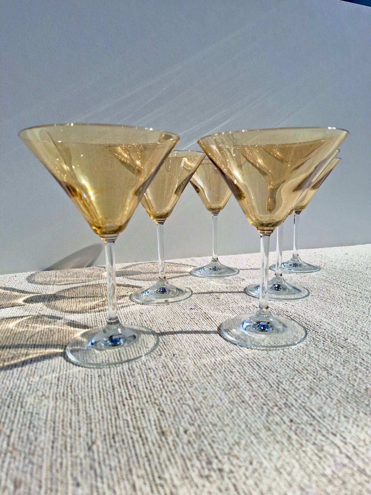 Vintae coctailglazen goud/amberkleurige kelk ioniserend glas, Overige typen, Ophalen of Verzenden, Zo goed als nieuw, X