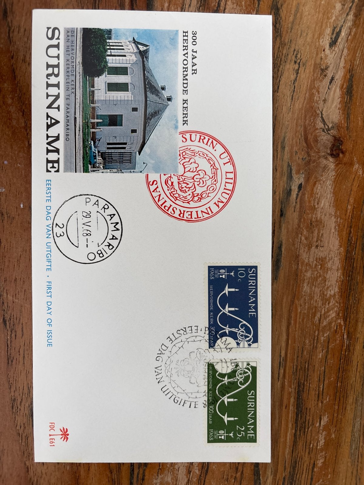 FDC Suriname 1968 Hervormde Kerk Paramaribo, Ophalen of Verzenden, Onbeschreven, Rest van de wereld