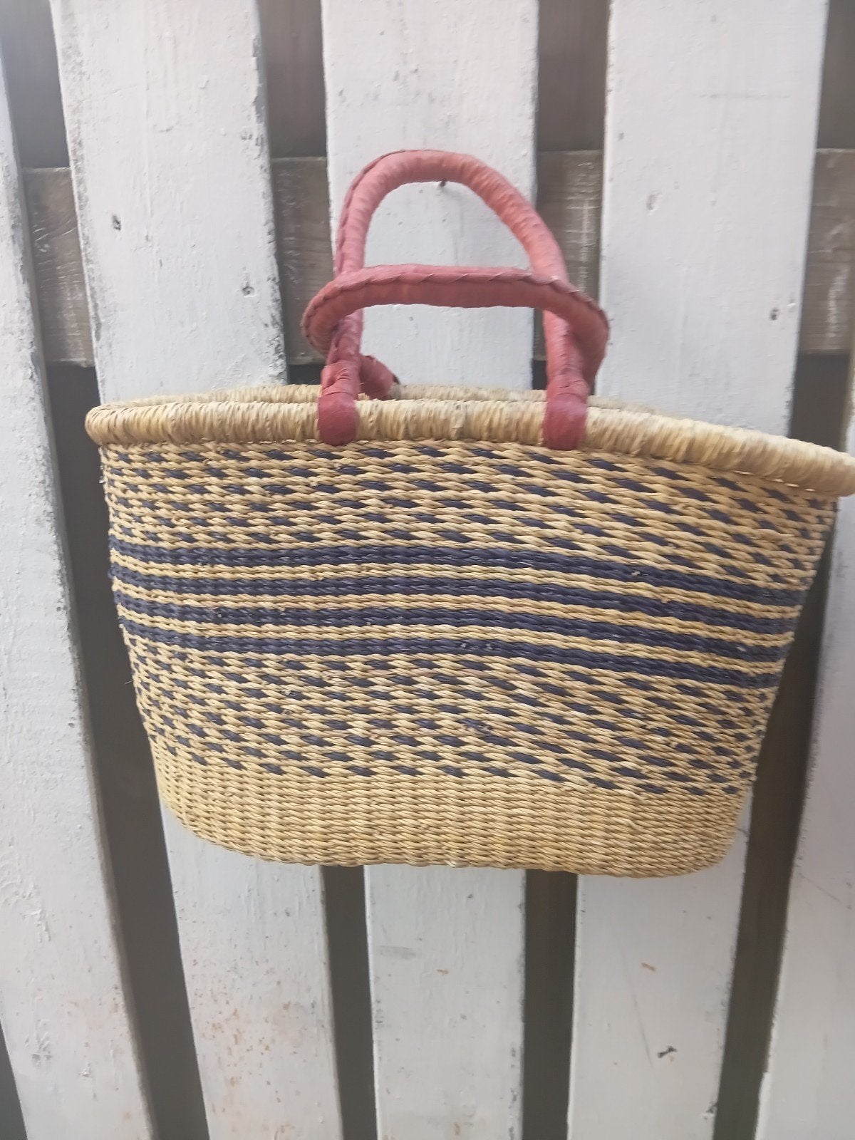 Bolgatanga mand Ghana shopper 2 lederen handvatten unirk, Overige materialen, Mand, Nieuw, Ophalen of Verzenden