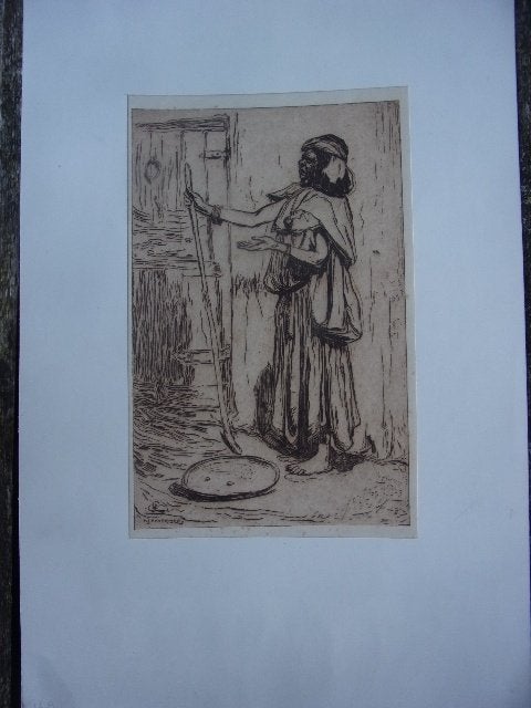 Haverman, H.J.- Ets. Blinde bedelaar te Algiers, ongedateerd, Antiek en Kunst, 28 cm, Dagelijks leven, Ets, Ophalen of Verzenden