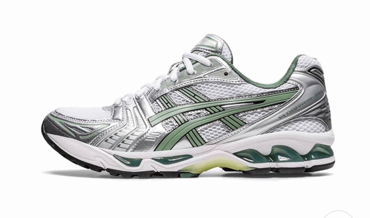ASICS Gel-Kayano 14 Sneakers Zilver/Groen, Ophalen of Verzenden, Zo goed als nieuw, Grijs, Sneakers of Gympen