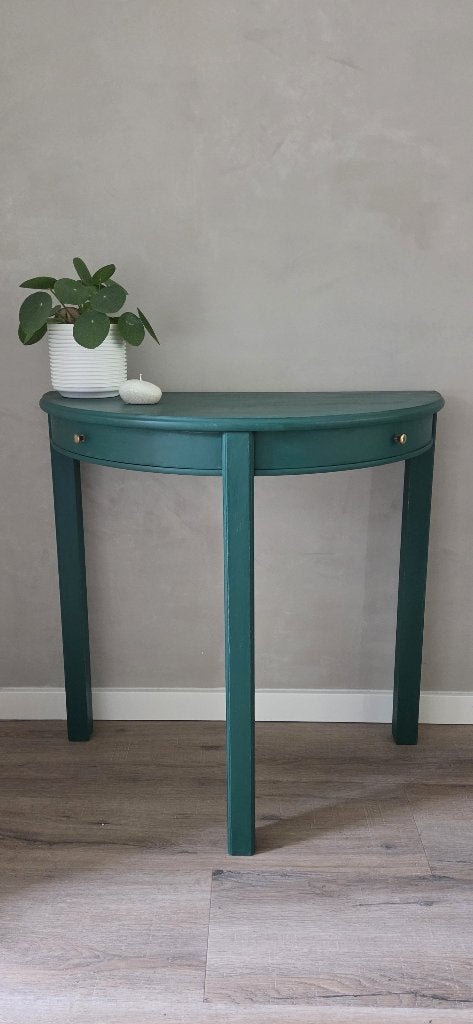 Houten sidetable / haltafel / halve maantafel groen, Ophalen, Gebruikt
