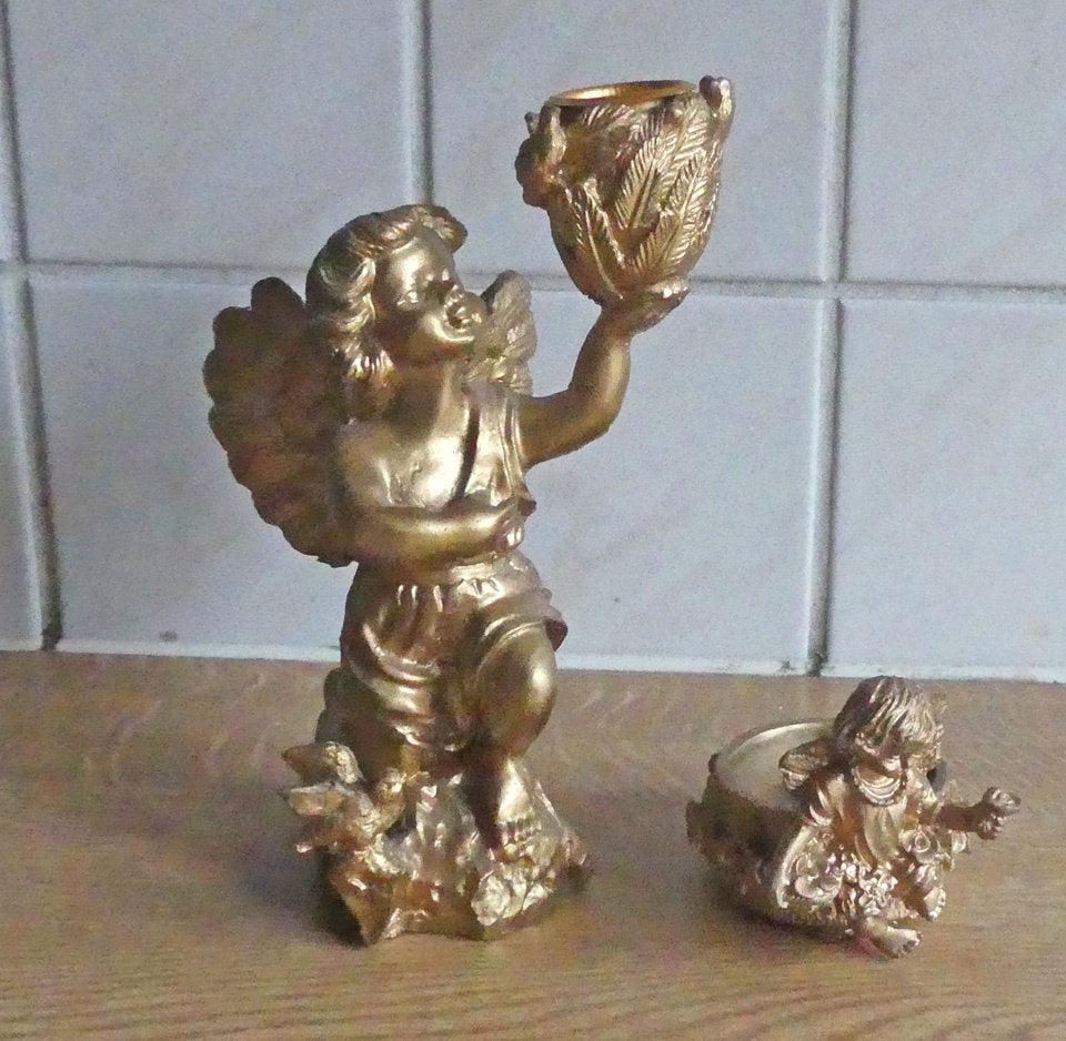 Engel kandelaar Reguitti design goudkleur Kerst engeltje, Overige materialen, Gebruikt, Ophalen of Verzenden, Kandelaar