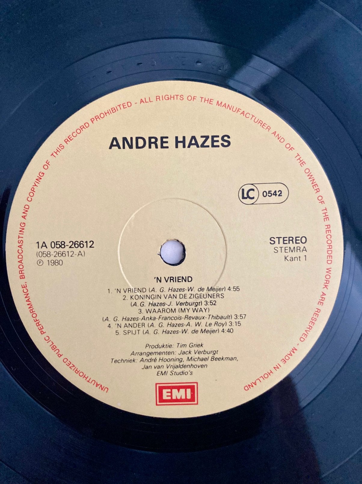LP André Hazes - ‘n Vriend, Overige genres, 1980 - 1989, Ophalen of Verzenden, Zo goed als nieuw