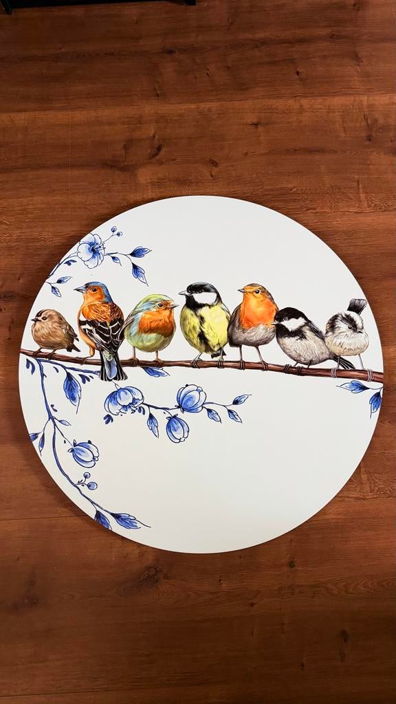 Heinen Delfts Blauw Wandbord - Bosvogels Design - 80cm, Huis en Inrichting, Woonaccessoires | Wanddecoraties, Ophalen, Nieuw