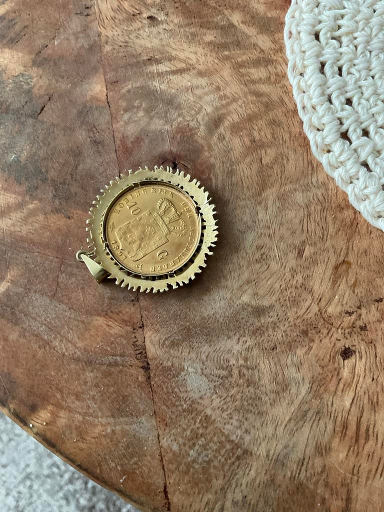 Gouden 10 Gulden Munt 1897 in 14K Gouden Muntrand, Sieraden, Tassen en Uiterlijk, Ophalen of Verzenden, Gebruikt, Goud