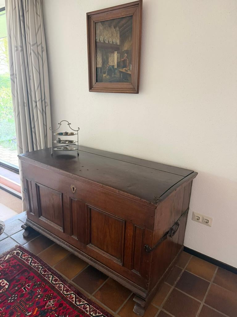 houten kist met originele sloffen, Ophalen, Gebruikt, Eikenhout, 75 tot 100 cm