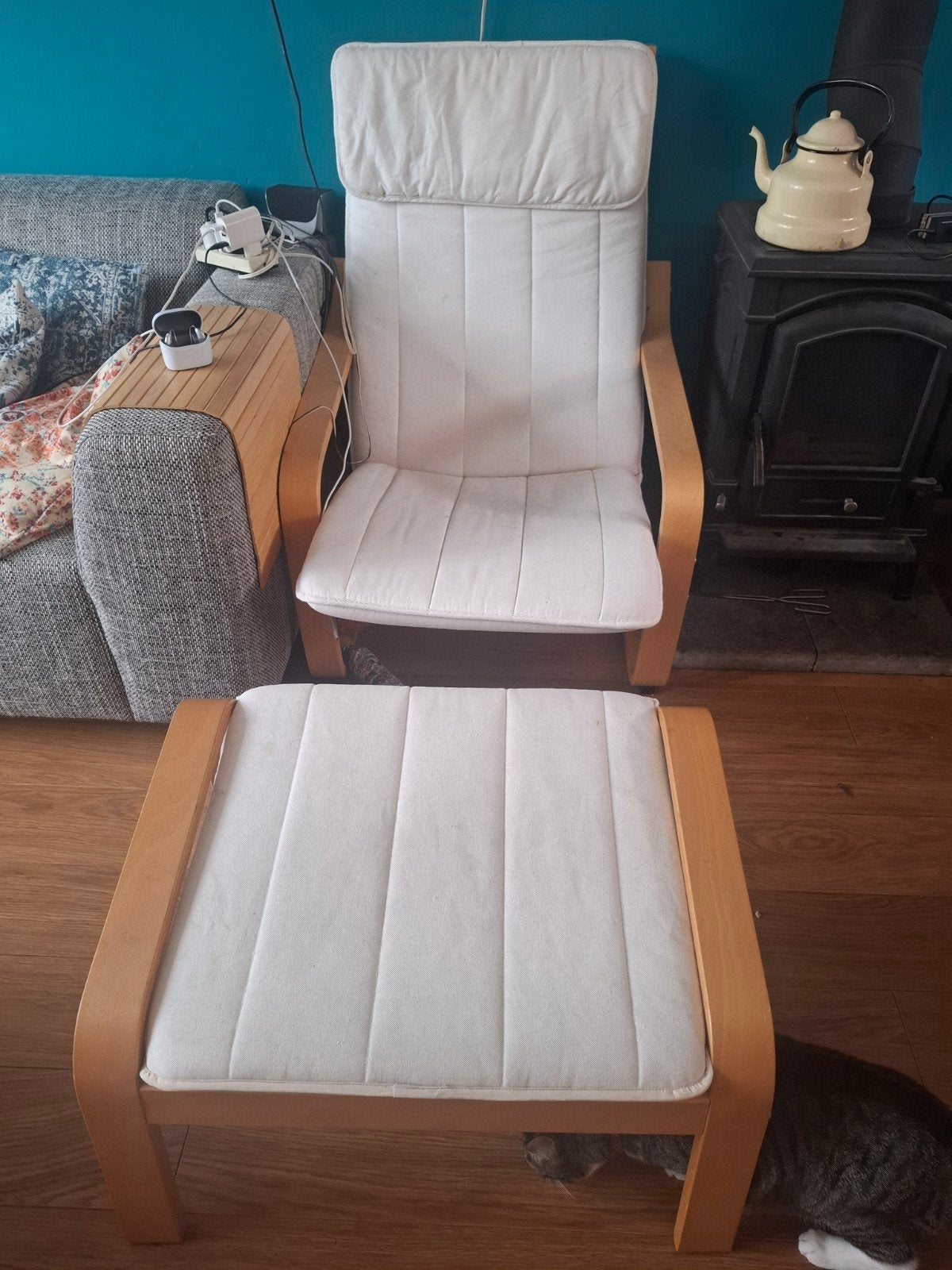Relaxstoel met voetenbankje ikea - ideaal om te ontspannen, Ophalen, Gebruikt, 75 tot 100 cm, Stof