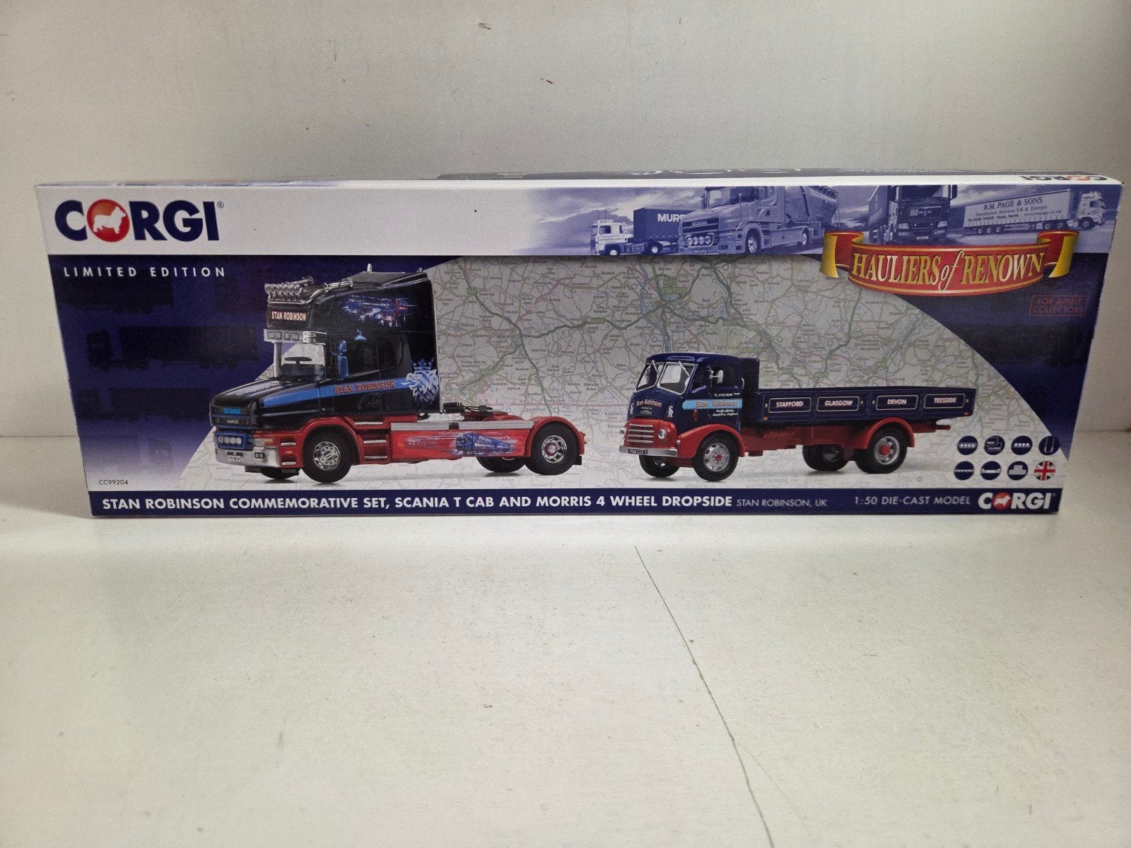 Corgi set Scania T en Morris 4 wheel Stan Robinson, Corgi, ., Ophalen of Verzenden, Zo goed als nieuw