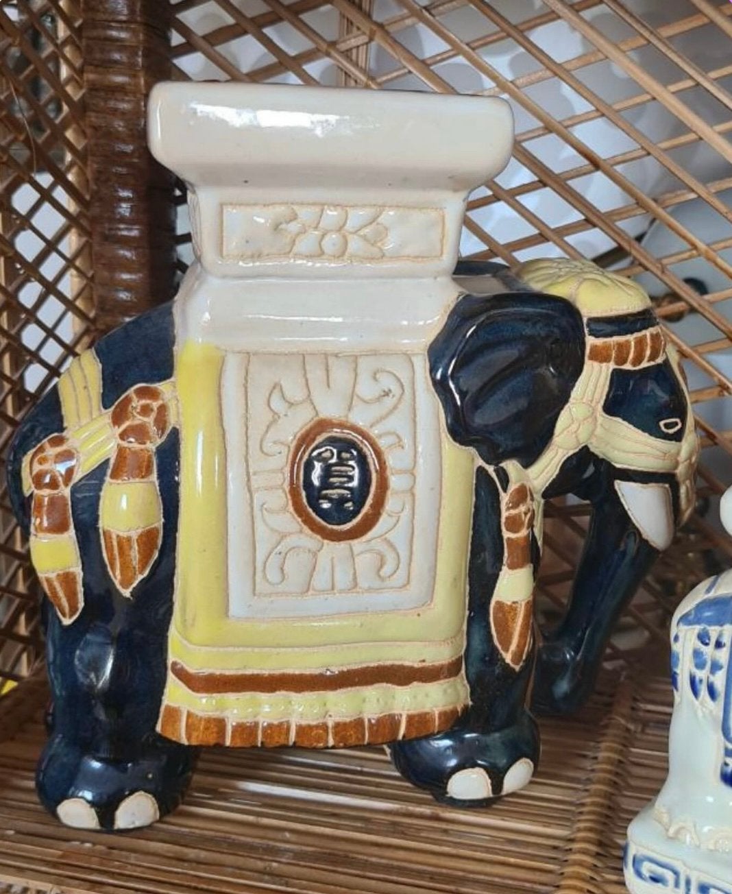 Vintage olifant keramiek plantenstandaard (21 x 21), Ophalen of Verzenden