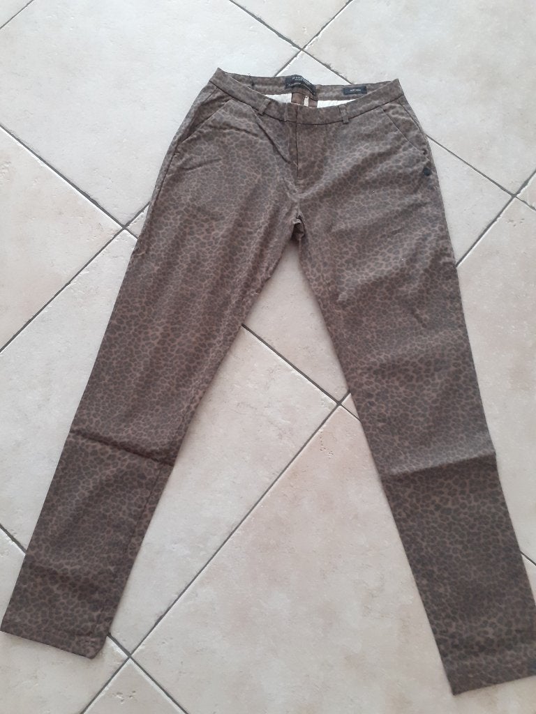 Scotch & Soda, Maison Scotch panter chino maat 28/32, Bruin, Zo goed als nieuw, Maat 36 (S), Lang