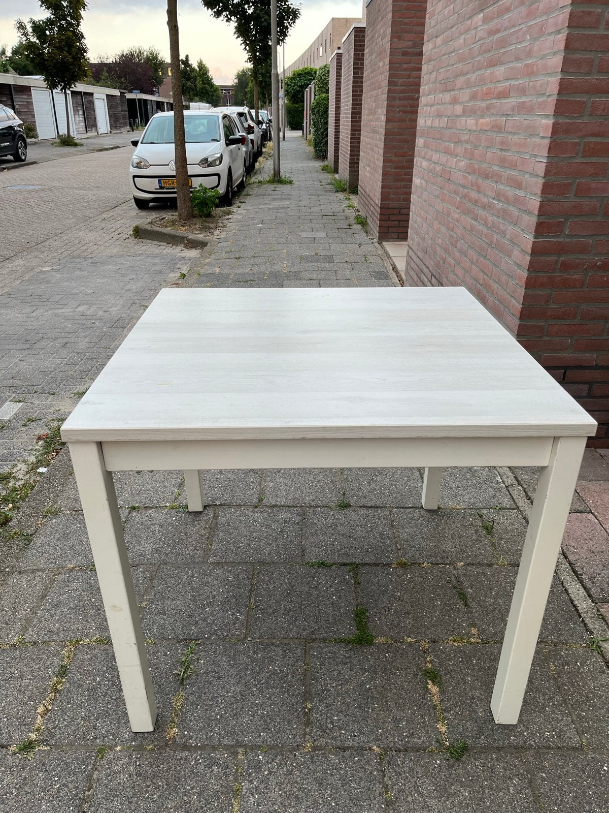 Witte stevige houten tafel 90x90, Ophalen, Gebruikt, Vierkant, 50 tot 100 cm