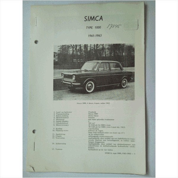 Simca 1000 Vraagbaak losbladig 1961-1963 #2 Nederlands, Ophalen of Verzenden, Gelezen, Overige merken
