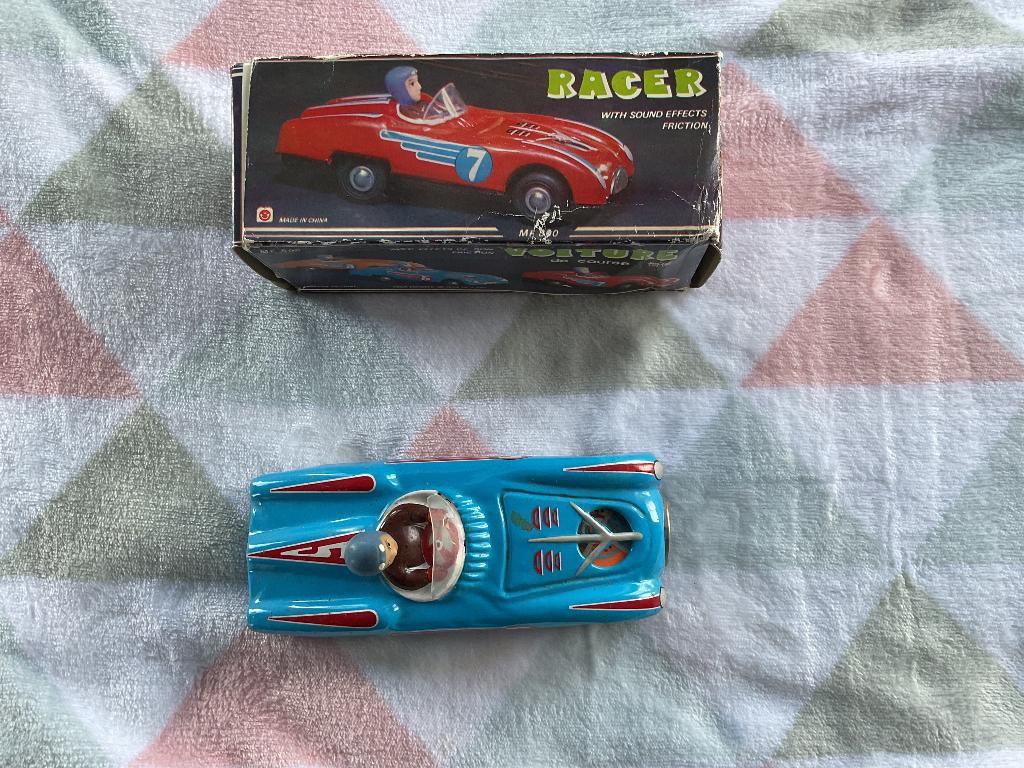 Tin Toy Car Friction no. 5 blue Metal Sports China vintage, Ophalen of Verzenden