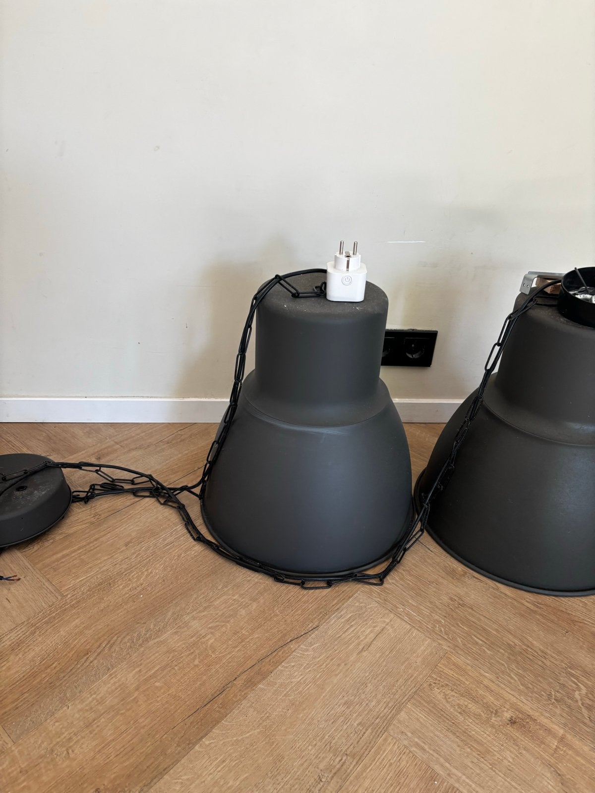 Set van 2 industriële eetkamerlampen - Donkergrijs, Ophalen, Gebruikt, Metaal, E27 (groot)