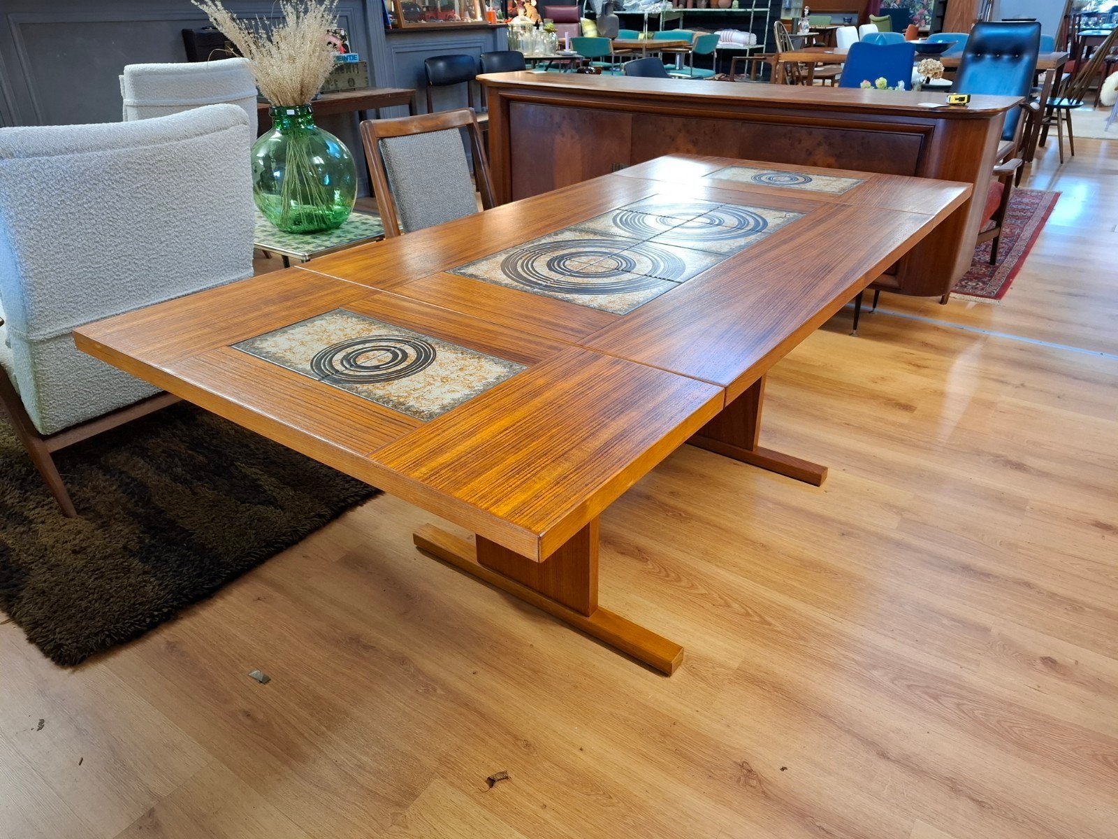Vintage eettafel keramieken tegels uitschuifbaar tafel, Ophalen, Gebruikt, Onbekend, 50 tot 100 cm