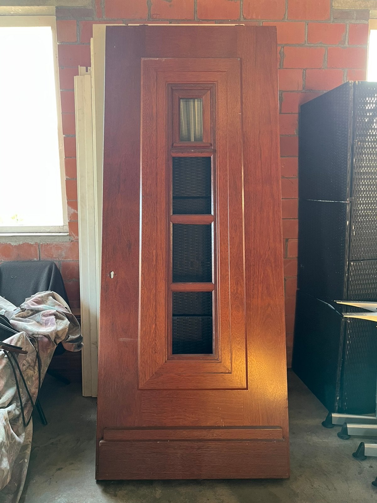 Hardhouten voordeur, Doe-het-zelf en Verbouw, Deuren en Horren, Zo goed als nieuw, Buitendeur, 200 tot 215 cm, Glas, Ophalen
