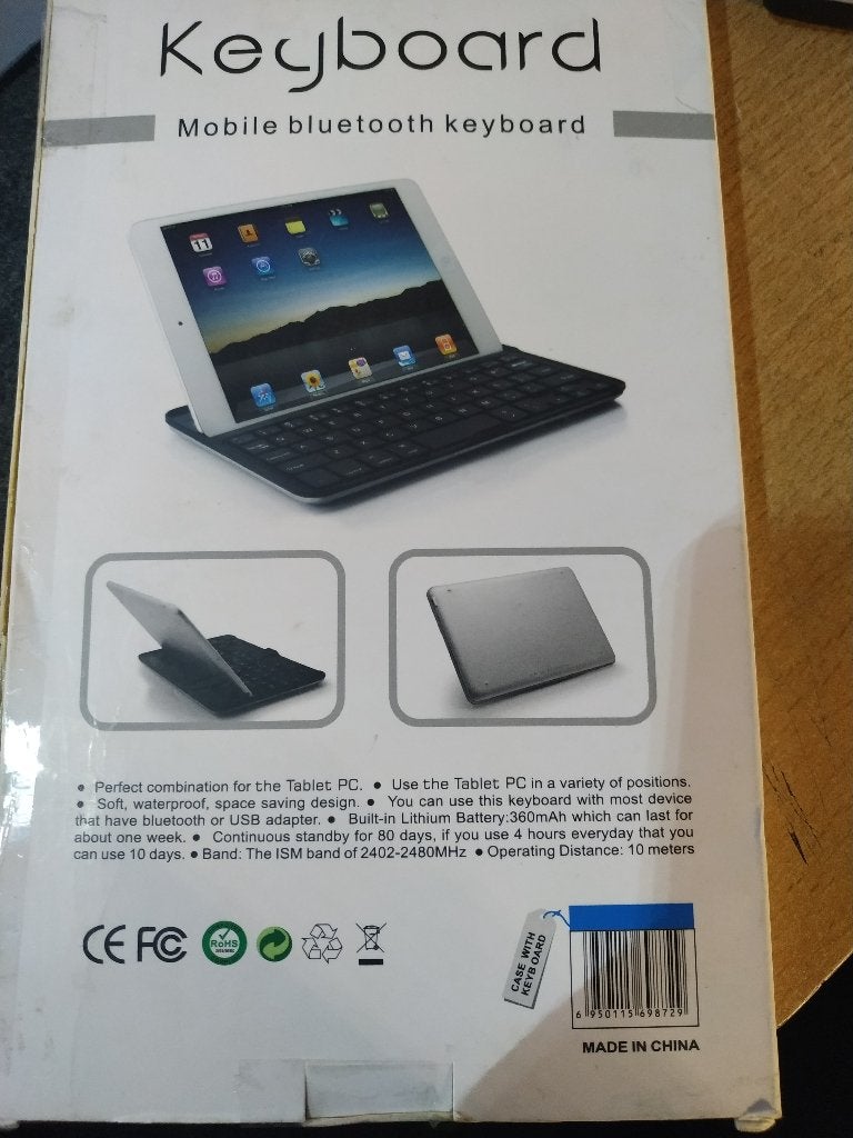 Bluetooth Toetsenbord-Cover voor iPad Mini, Computers en Software, Opvouwbaar, Ophalen of Verzenden, Zo goed als nieuw, Draadloos