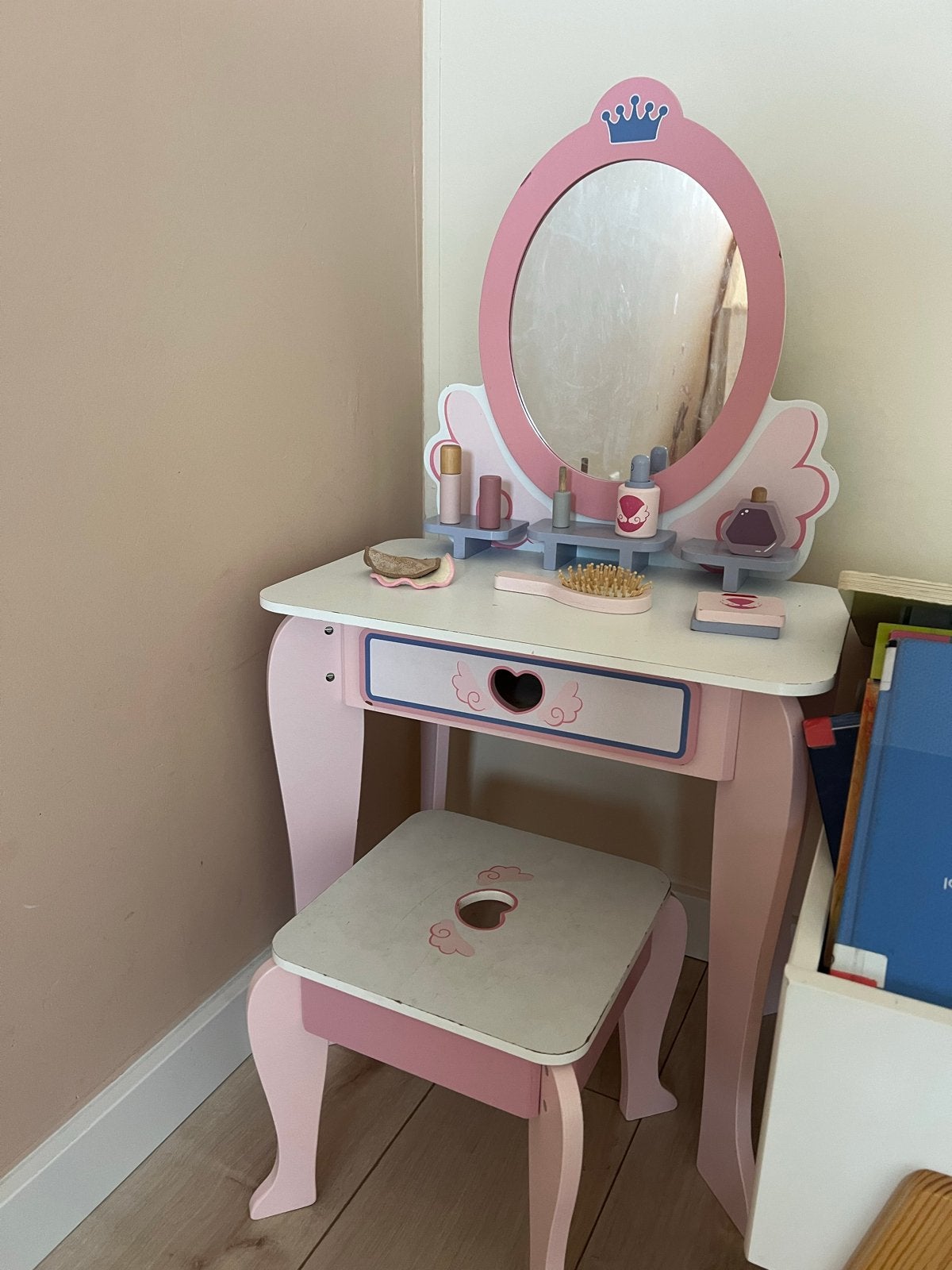 Houten kaptafel met krukje en accessoires voor kinderen, Ophalen, Gebruikt, Knutselen