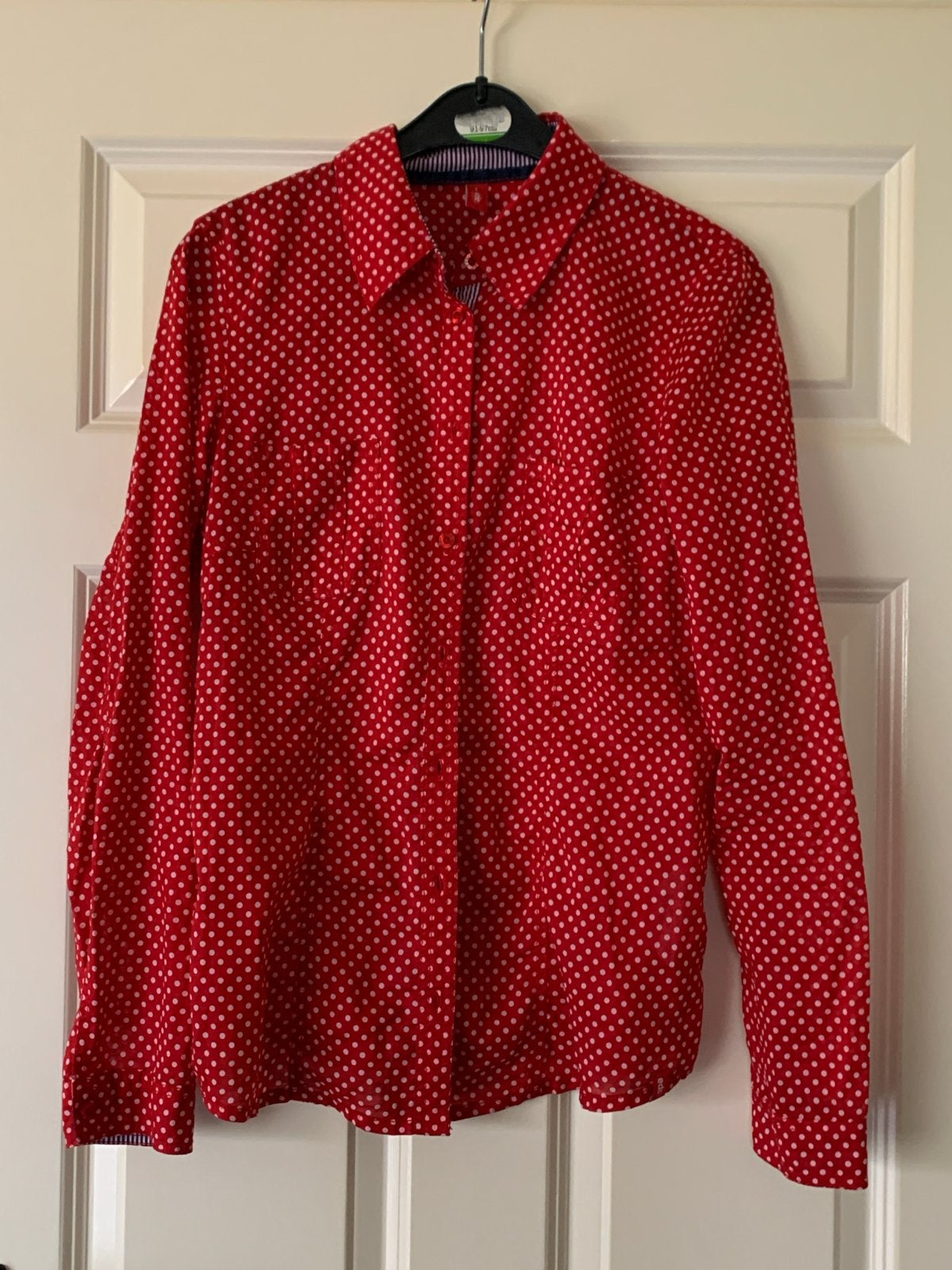 EDC rode blouse met witte stippen - Maat L, Kleding | Dames, Blouses en Tunieken, Ophalen of Verzenden, Zo goed als nieuw, Maat 42/44 (L)