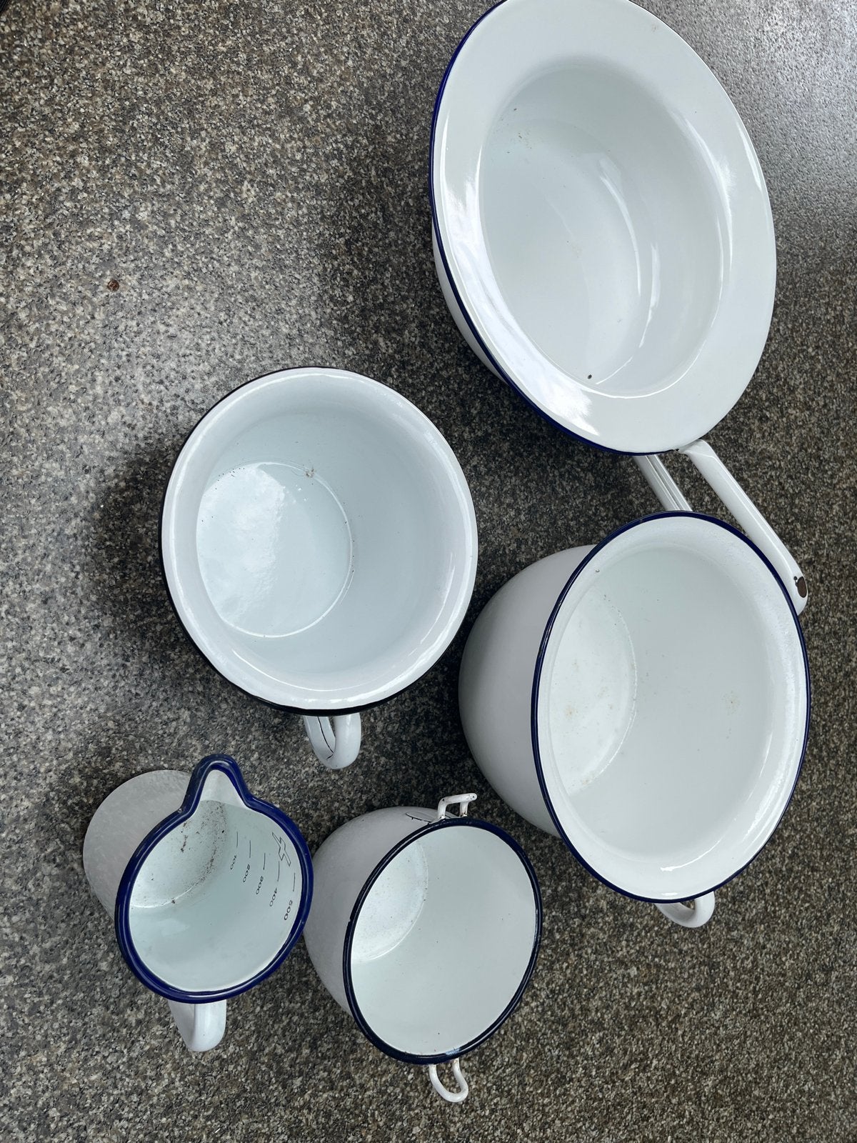 Vintage geëmailleerde potten en pannen set, Antiek en Kunst, Ophalen of Verzenden