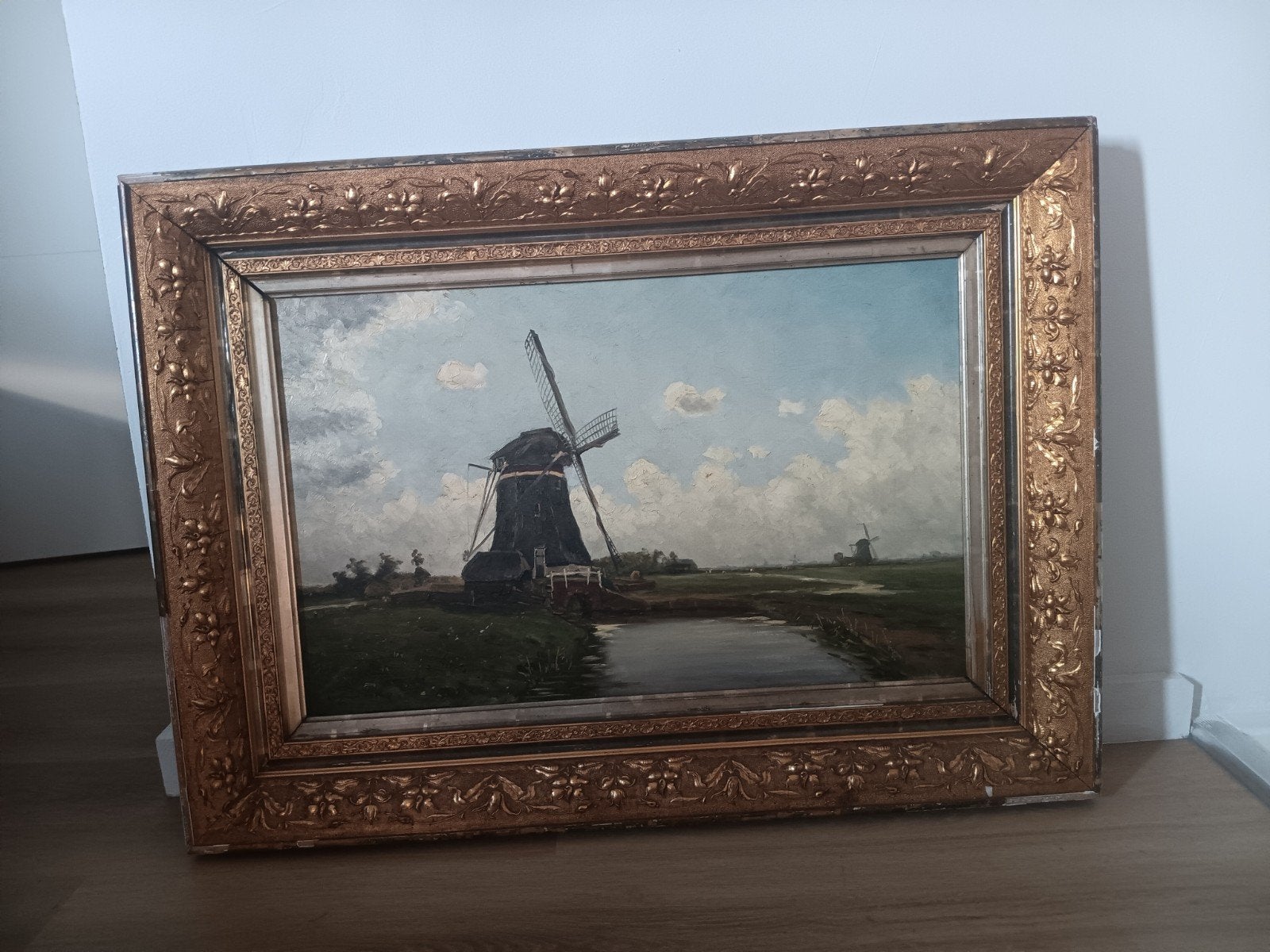 Gesigneerd schilderij Zaanse Molen, lijst restauratieproject, Antiek en Kunst, Ophalen