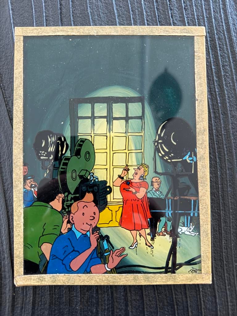 Glasplaatje Kuifje: Filmset scène, formaat grote briefkaart, Ophalen of Verzenden, Gebruikt