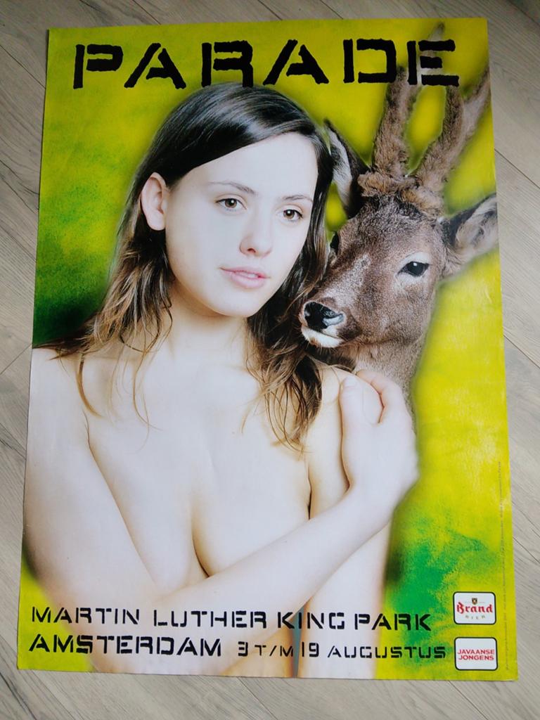 Parade Amsterdam 2001 Poster - Vrouw met Hert, Ophalen of Verzenden, A1 t/m A3, Reclame, Rechthoekig Staand