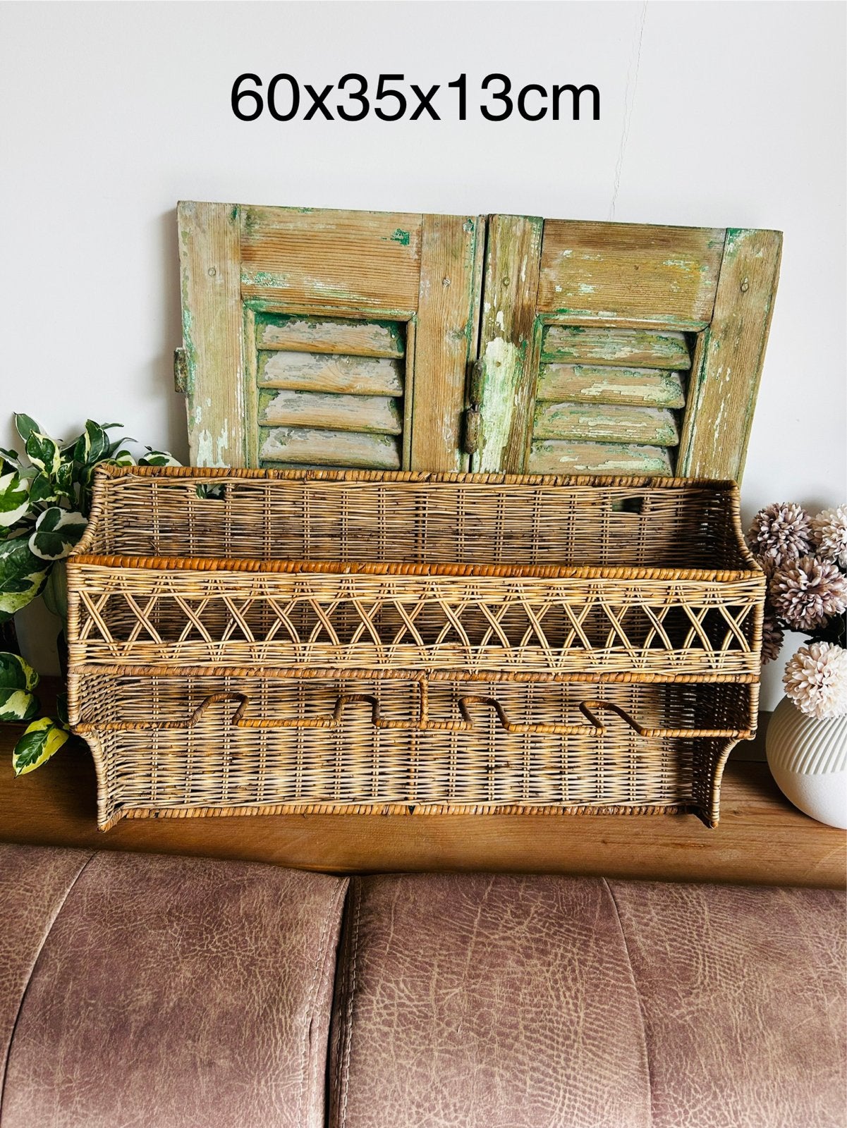 Rivièra Maison stijl rotan wijnrek/wandrek 60x35x13cm, Ophalen, Hout, Bruin, Riviera Maison