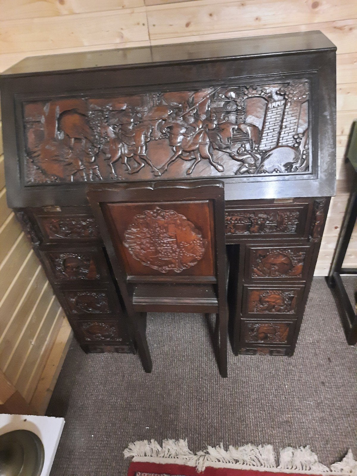 Chique Chinees bureau met stoel - Handgesneden details, Ophalen