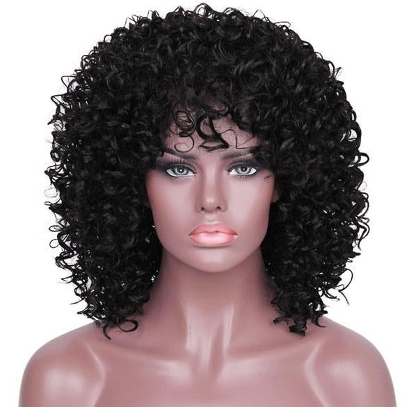 Afro kroes pruik zwart schouderlang haar spiraalkrullen, Verzenden, Nieuw, Pruik of Haarverlenging