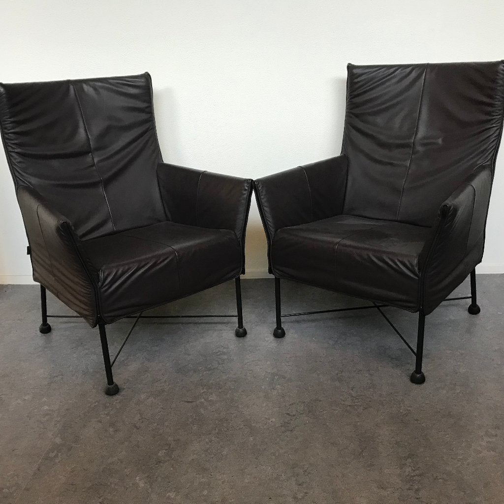 2 Montis Charly design fauteuils modern bruin leer, Ophalen, Gebruikt, Nvt, Nvt
