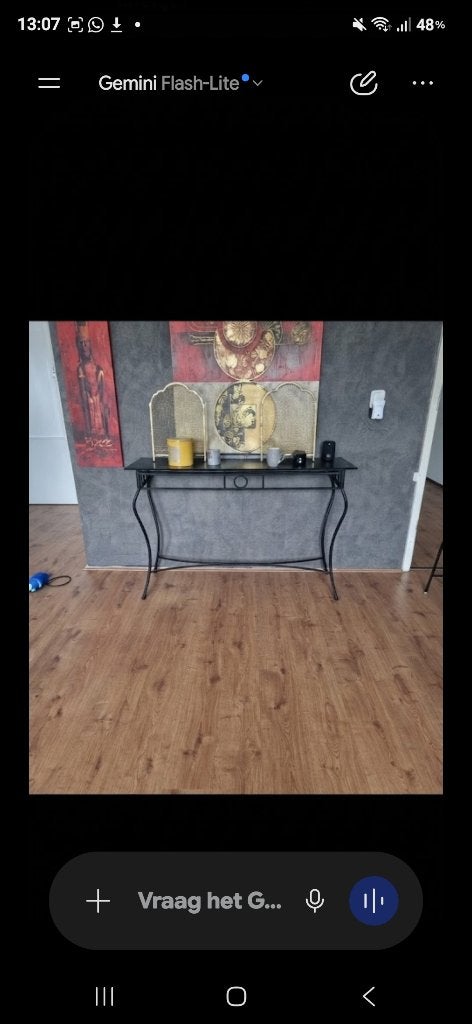 Gietijzeren side tafel met glasplaat, Huis en Inrichting, Ophalen, Gebruikt, Metaal of Aluminium, 75 cm of meer