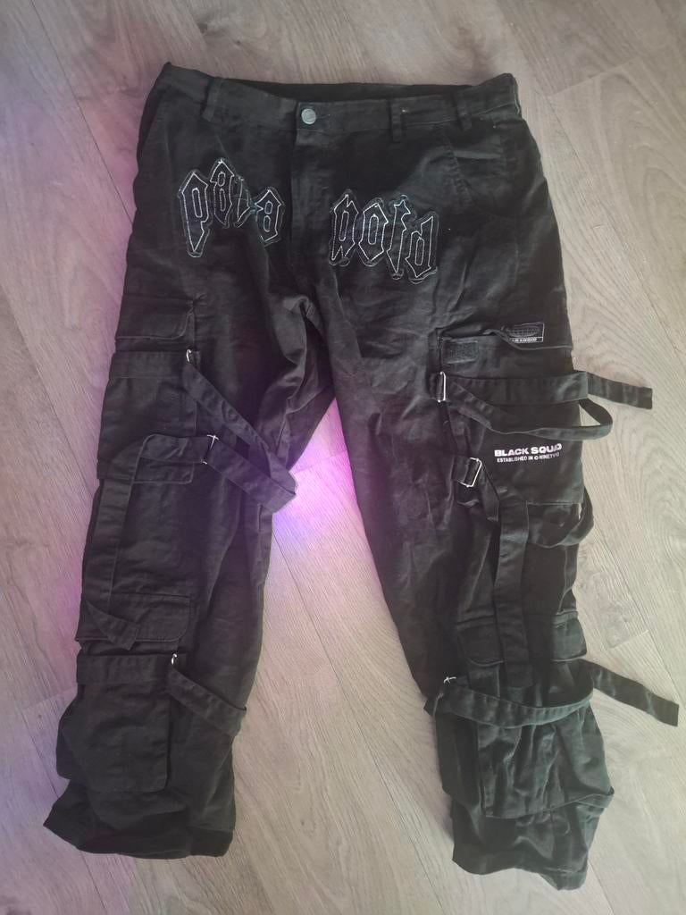 Black Squad Cargo Broek Zwart met Riemen, Kleding | Heren, Broeken en Pantalons, Gedragen, Maat 56/58 (XL), Zwart, Ophalen