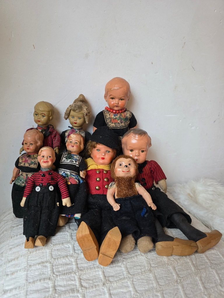 Antieke pop, lotje oude shabby boeren popjes, Verzamelen, Ophalen of Verzenden, Gebruikt, Pop