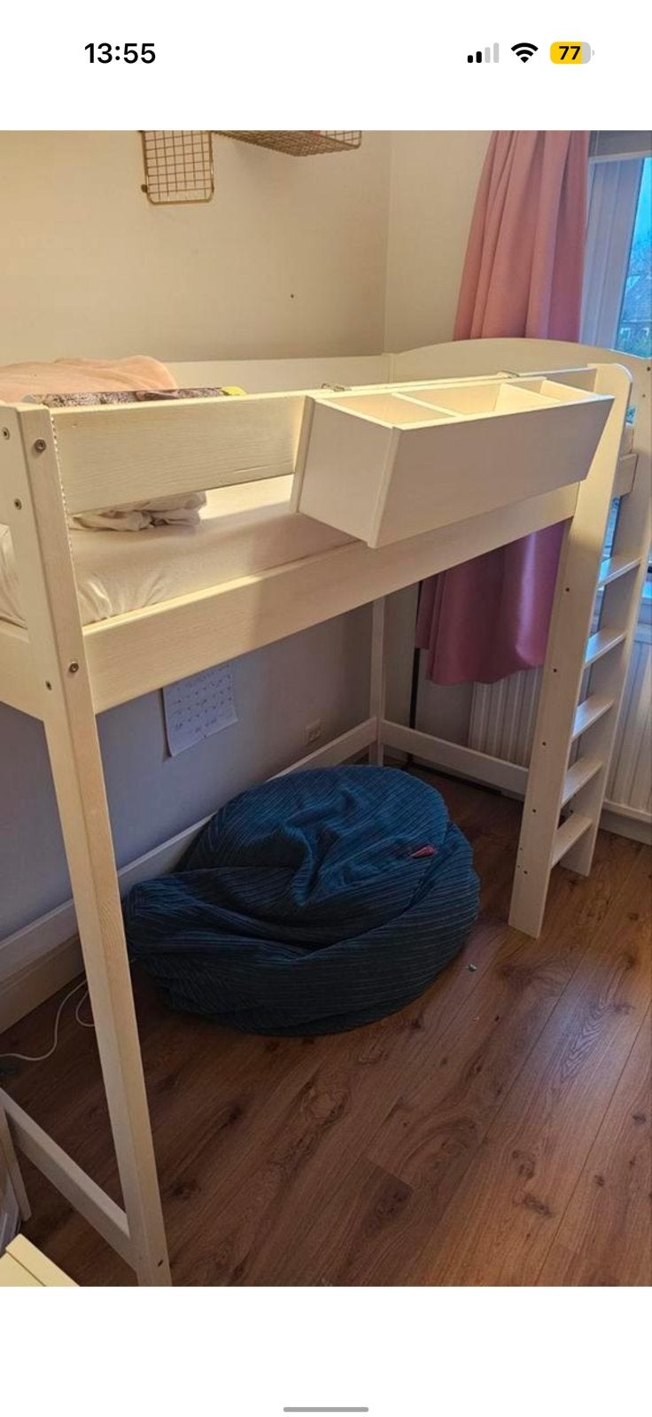 Witte hoogslaper inc matras, Ophalen, Hoogslaper, Eenpersoons, Zo goed als nieuw