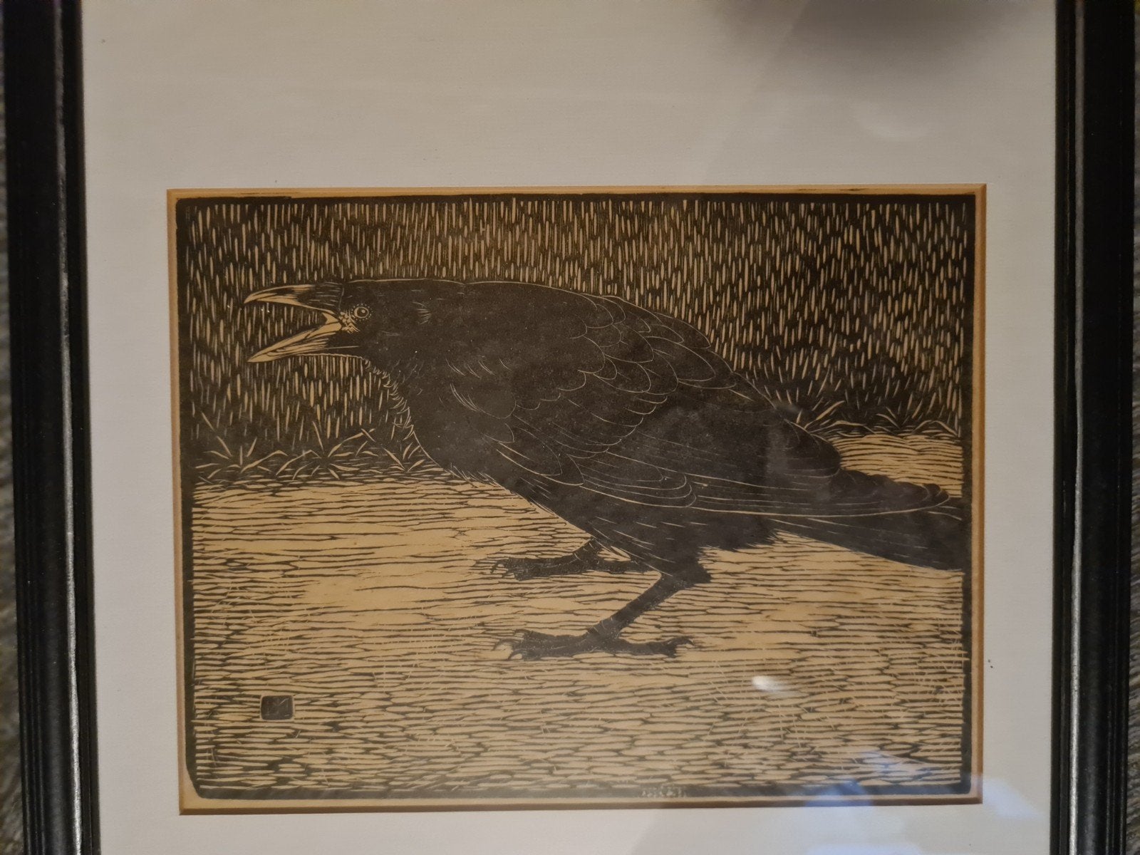 Schreeuwende kraai van Jan Mankes, 1918, Ophalen of Verzenden, Dieren en Natuur, Houtsnede