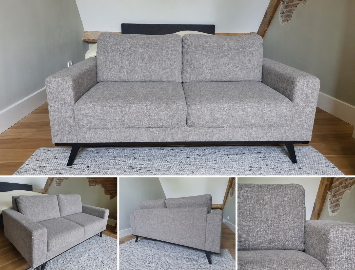 Als nieuw;  2 zits, bruin/grijs stof, Ophalen, 150 tot 200 cm, Modern landelijk, Tweepersoons