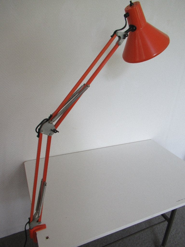 vintage oranje bureaulamp met tafelklem, Ophalen, Gebruikt, 50 tot 75 cm, Vintage