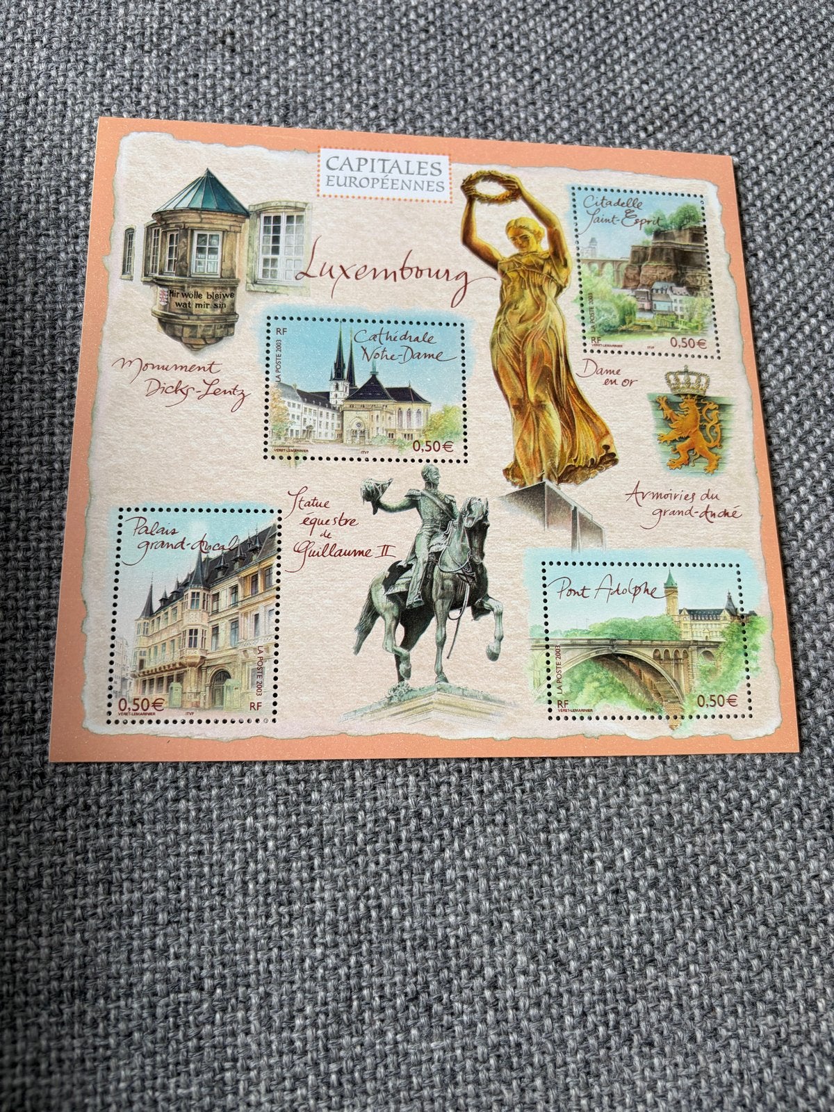 Postzegelvel Luxemburg Hoofdsteden van Europa 2003, Ophalen of Verzenden